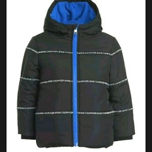 Calvin Klein Boys SIZE 5/6 Logo-Tape Bubble Jacket Coat - Black